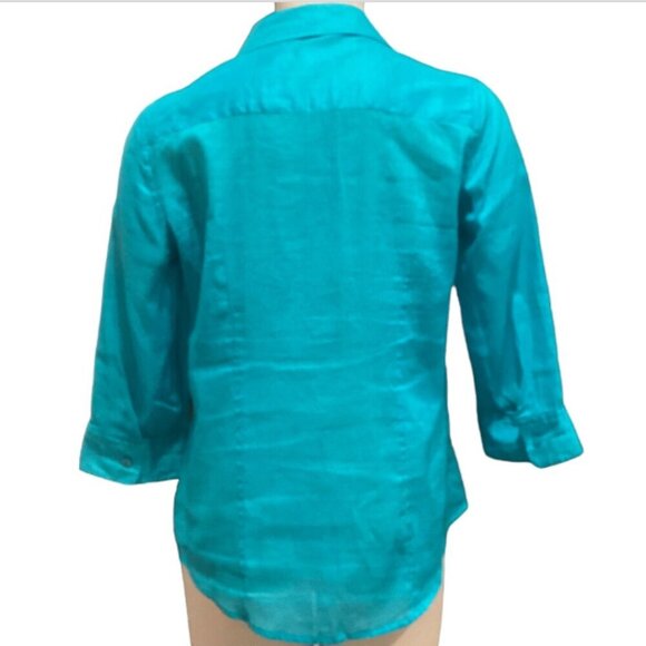 Chico's Button Up Top 3/4 Sleeve Ramie Cotton 0(S/4) Turquoise #144J - Picture 4 of 7